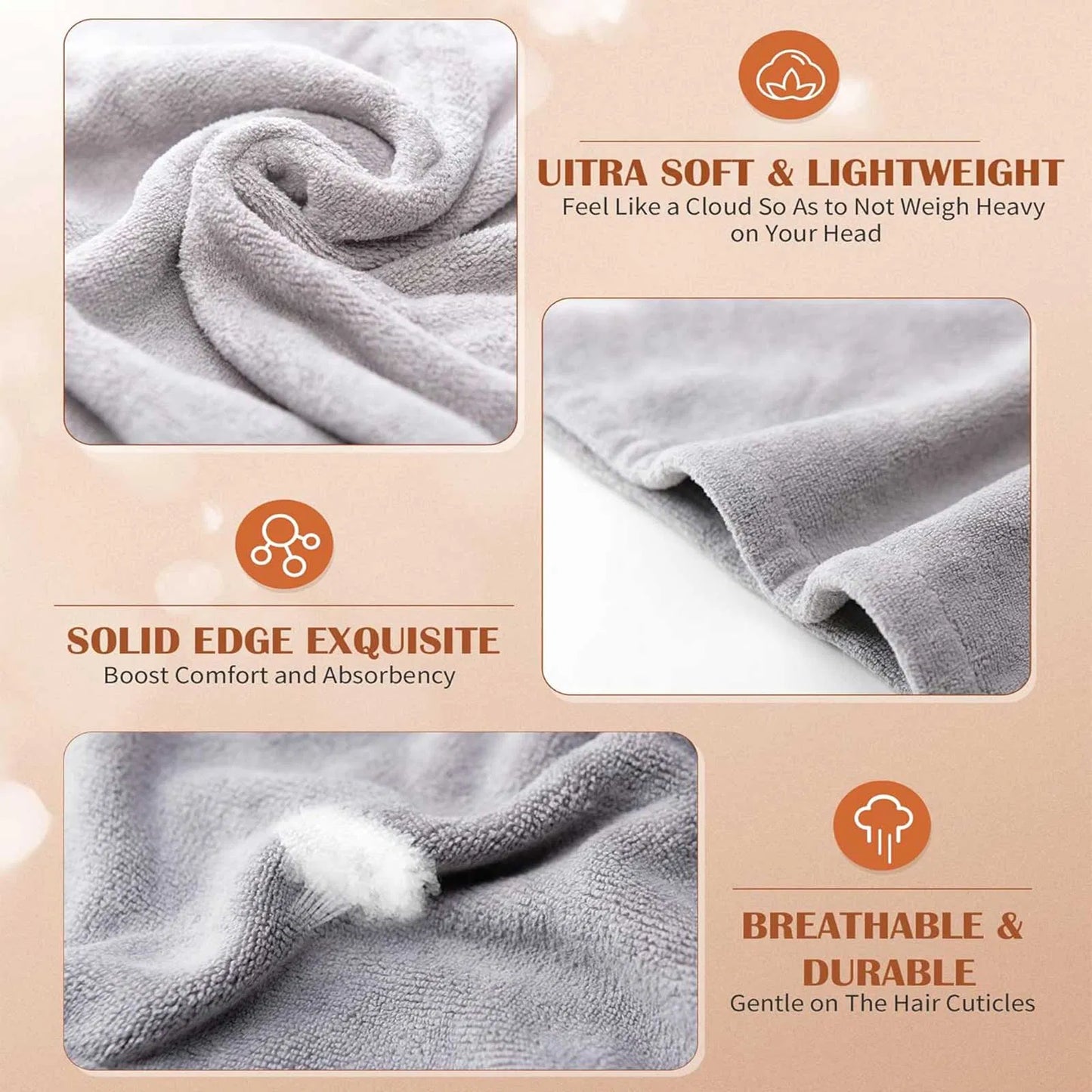 Microfiber Hair Towel Wrap - Ultra Absorbent Quick-Dry (3 pack)