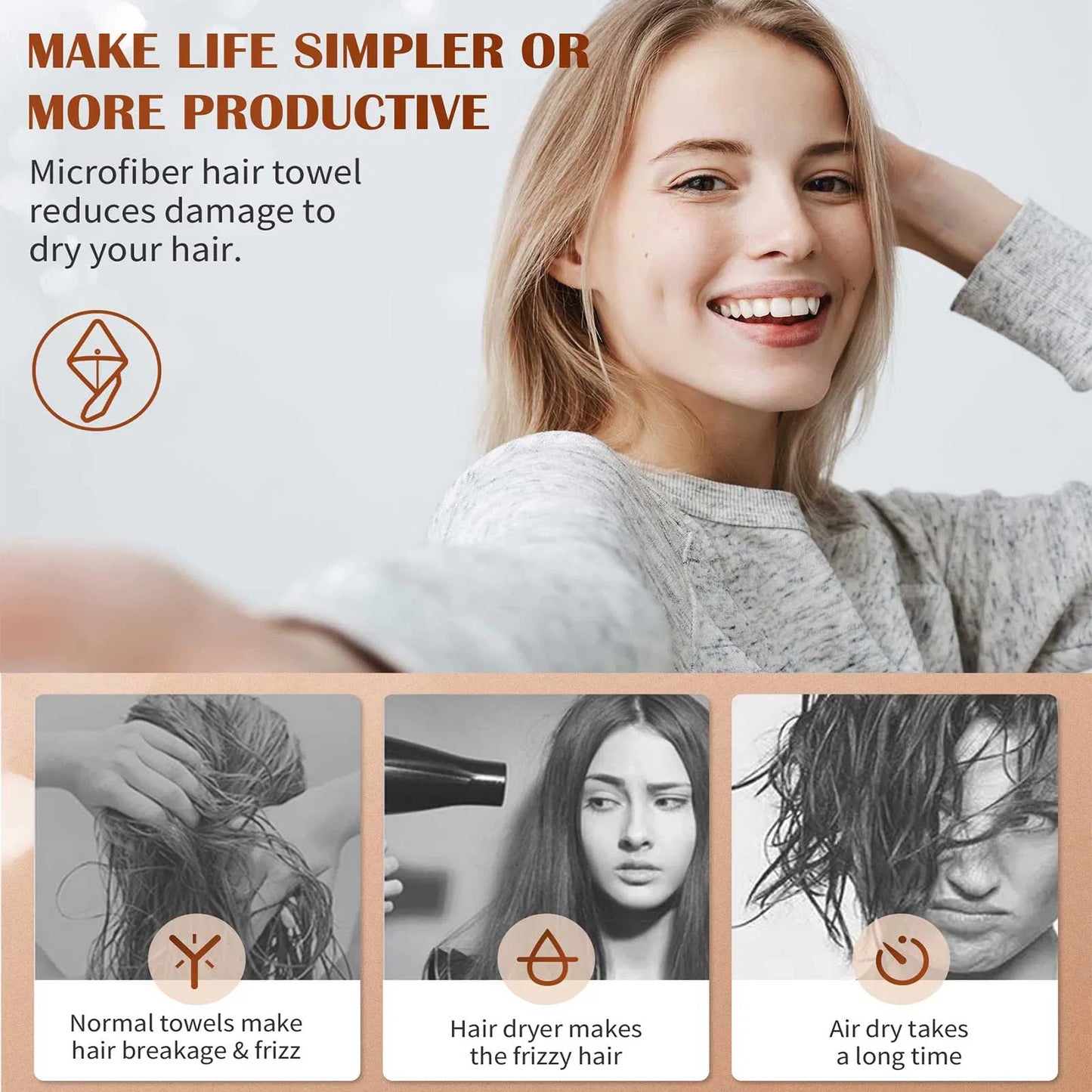 Microfiber Hair Towel Wrap - Ultra Absorbent Quick-Dry (3 pack)