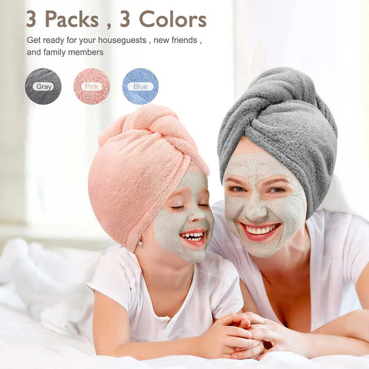 Microfiber Hair Towel Wrap - Ultra Absorbent Quick-Dry (3 pack)